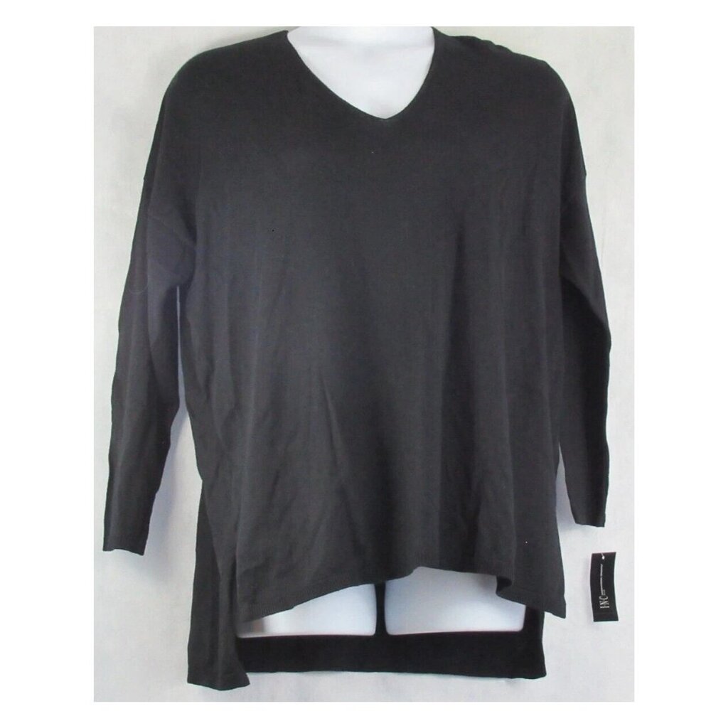 INC Women's Plus Size V-Neck Knit Pullover Sweater, Deep Black, 0X